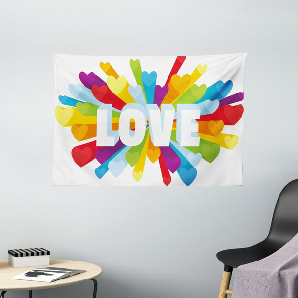 Pride Decorations Tapestry, Love Burst with Cute Little Colorful Hearts ...