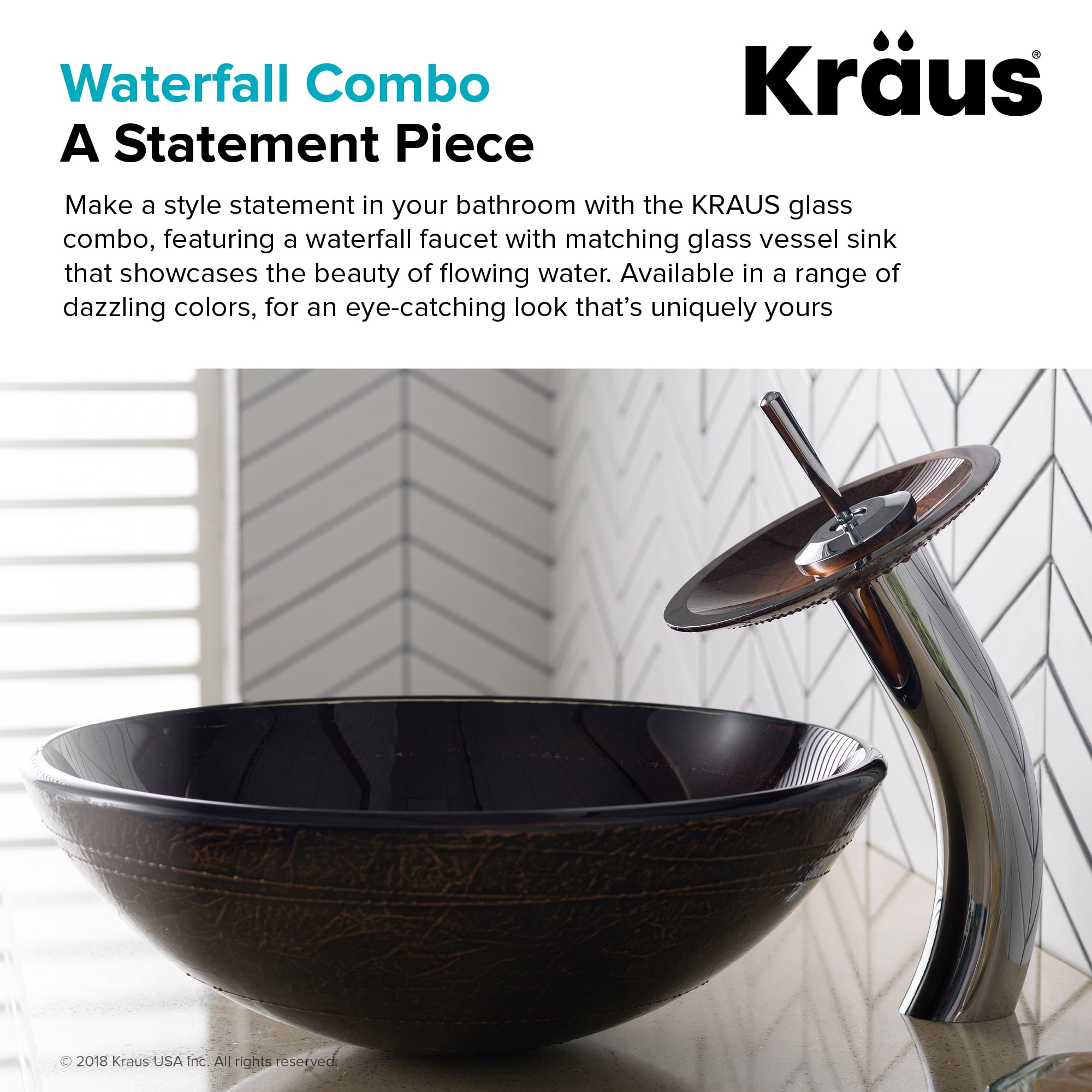 Kraus Copper Brown Glass Bathroom Vessel Sink And Waterfall Faucet