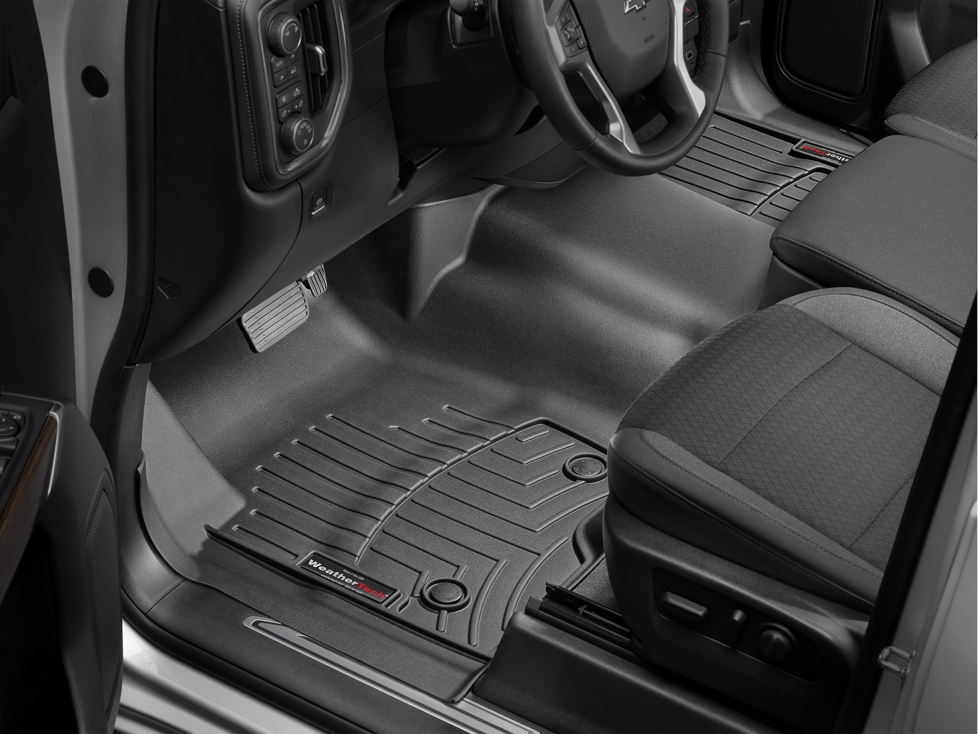 WeatherTech Custom Fit FloorLiners compatible with Silverado 2500HD/3500HD, Sierra 2500HD/3500HD, Silverado 1500 - 1st Row - Over The Hump, Black