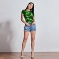 thumbnail image 7 of KLL Women 's Crew Neck Bodysuit Jumpsuits Green Lightning Print Short onesies Stretch T Shirts, 7 of 7
