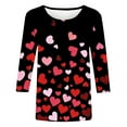 thumbnail image 4 of Valentine's Day Shirts for Women 3/4 Length Sleeve Tops Love Hearts Print Crewneck Cute Casual Graphic Tee Tshirts (XL, Black 07), 4 of 5