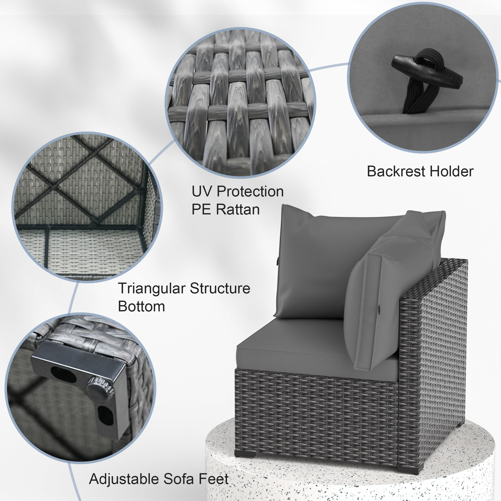 7 Piece Outdoor Patio Furniture Set Black PE Rattan Wicker Sofa Set With Table,Grey
