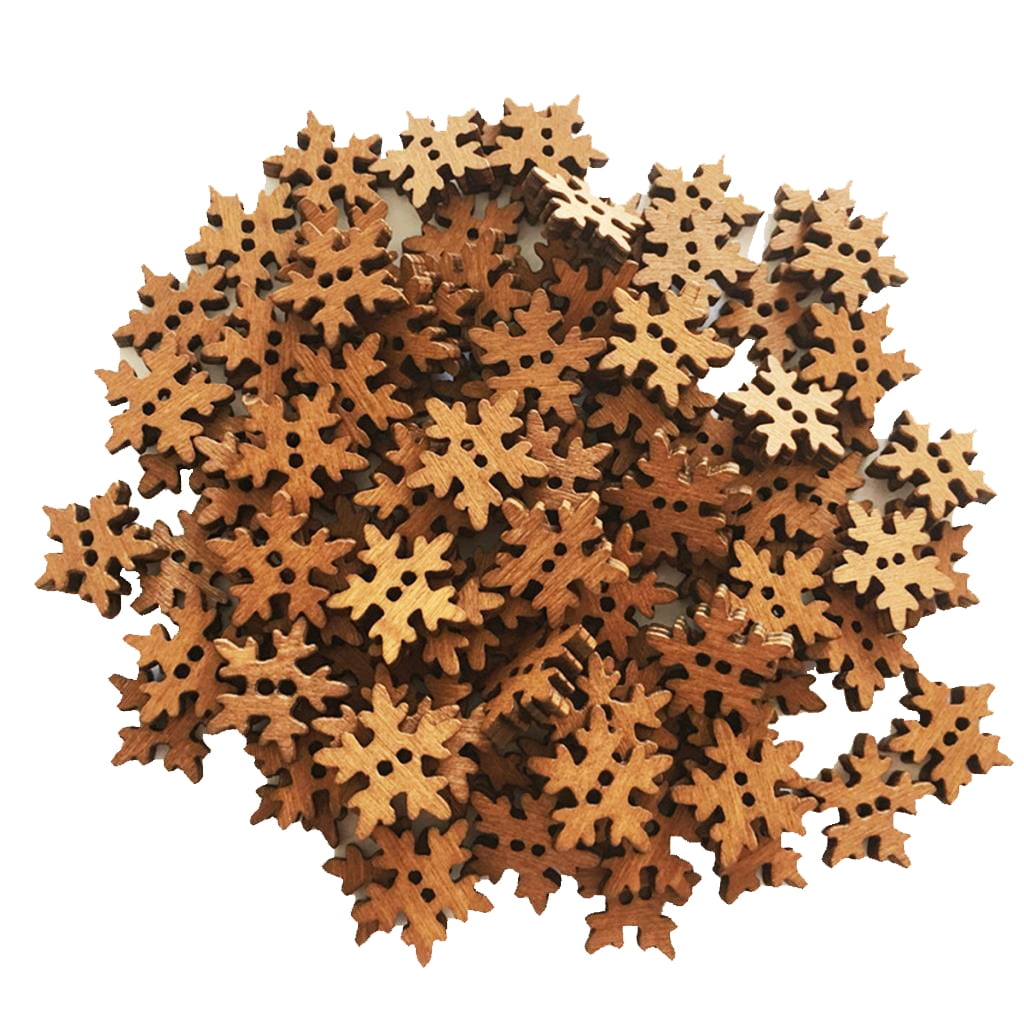 100 Vintage Snowflake Shape Wooden Buttons for DIY Sewing Scrapbooking 18mm 