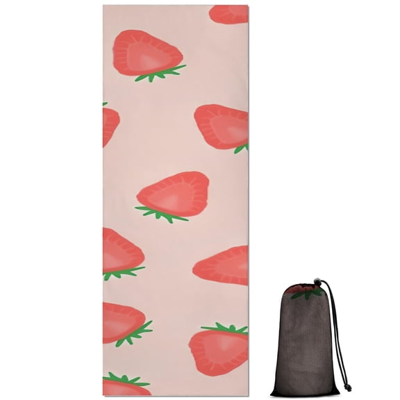 Strawberry Plants Fruit Light Pink Pattern Hot Yoga Mat Towel Non Slip for Hot Yoga - Quick-Drying Yoga Mat Cover with 4 Corner Pockets with Travel Bag - Hot Yoga Towel Non Slip 70"x26"