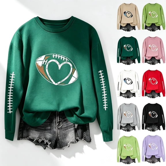 UKHCCC Game Day Sweatshirt for Women Football Heart Graphic Long Sleeve Crewneck Pullover Loose Casual Season Fan Apparel Tops S-2XL