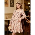 thumbnail image 5 of Lanbubble Girls Long Sleeve Floral Dress Square Neck Ruched A-Line Casual fall winter Dress 7-14 Years, 5 of 11