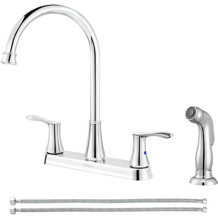 

8 Inch Kitchen Faucet With Side Sprayer 2 Handles High Arch Kitchen Sink Faucet With Supply Lines 4-Hole Installation Chrome Demeter 1413801
