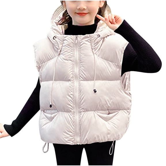 IVEYRTF Kids Winter Vests Sleeveless Padded Coat Warm Thickened Quilted Jacket for Boys Girls Fashion Printed Outerwear for Cold Weather Play Daily Casual Wear(White#1,4 Years)