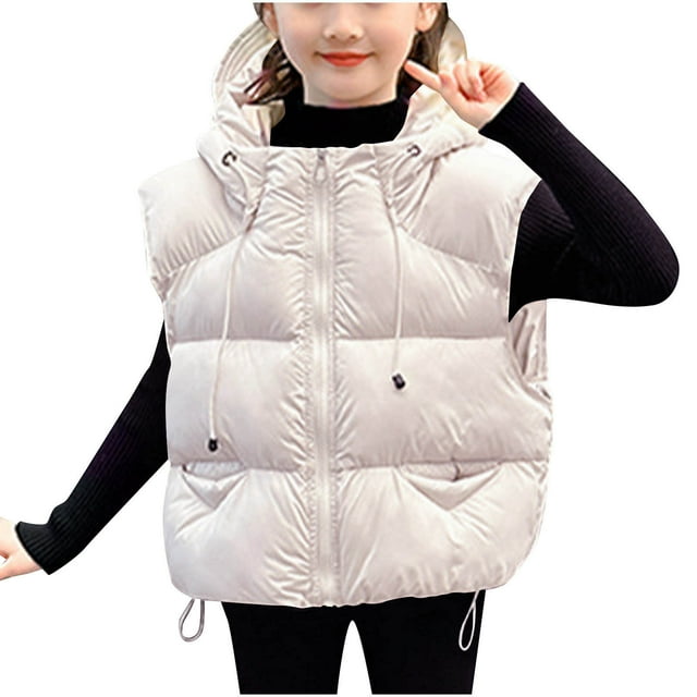 Girls Winter Coats Thickened Hooded Sleeveless Jacket for Older Children