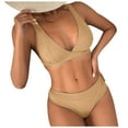 thumbnail image 6 of WREESH Womens Two Piece Swimsuit High Cut Bikini Fashion Solid Swimwear Bikini Split Swimsuit Set Beach Bathing Suit Beige, 6 of 6