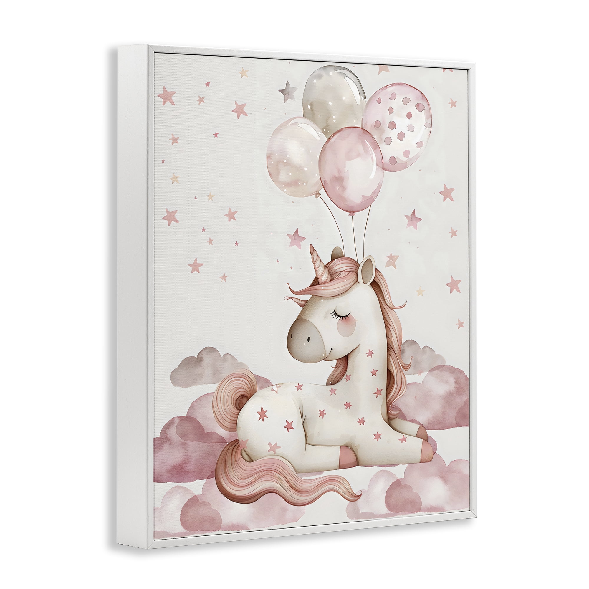 Stupell Industries Pink Unicorn with Balloons White Framed Giclee Art, design by LSR Design Studio