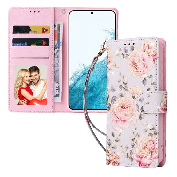 Samsung Galaxy S23 Case Girls Women, Wallet 3D Butterfly Flower Bronzing Shell Texture with RFID Blocking Magnetic Clasp Card Slot Shockproof Cover  Galaxy S23 5G, Garden Rose