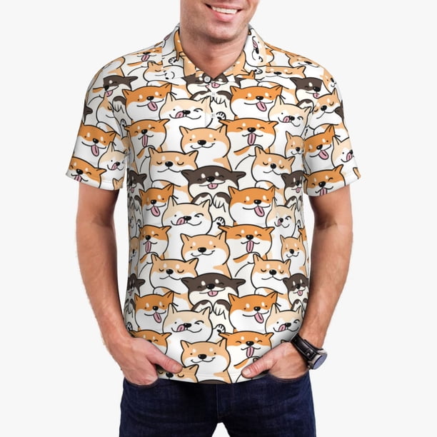 Fotbe Shiba Inu Dog Camiseta Polo de Golf para Hombre con Estampado – Camisa Deportiva Transpirable con Cuello Abotonado-Medium