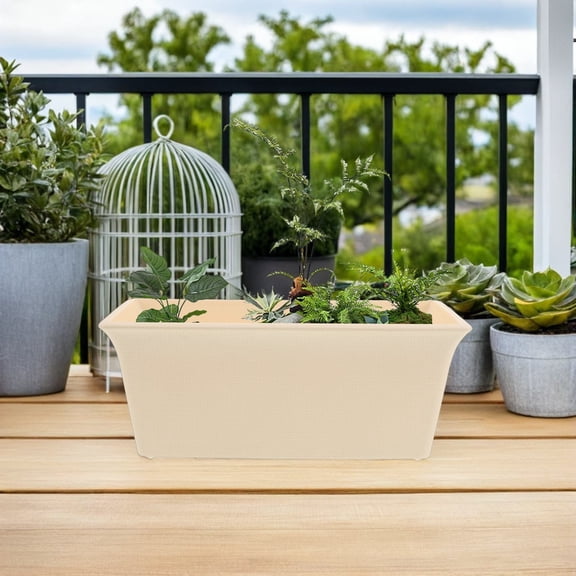 OFFIGAM Beige Plastic Flower Planter Box for Indoor Outdoor Patio Gardening, Versatile Plant Container Pot