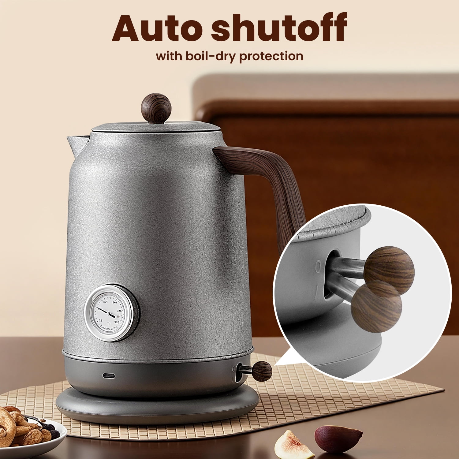 ICYBER BOOM 1.8L Titanium Electric Kettle, 1200W with Temp Gauge & 4 Presets, Auto Shut-off & Boil-Dry Protection, Cordless, Black