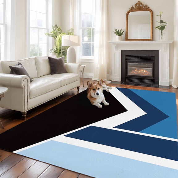 Black Blue Lines Large Area Rugs 8x10 ft Geometric Abstract Black Dark Blue Texture Washable Rug Non Slip Indoor Carpet Absorbent Floor Mat for Living Room Bedroom Dining Room