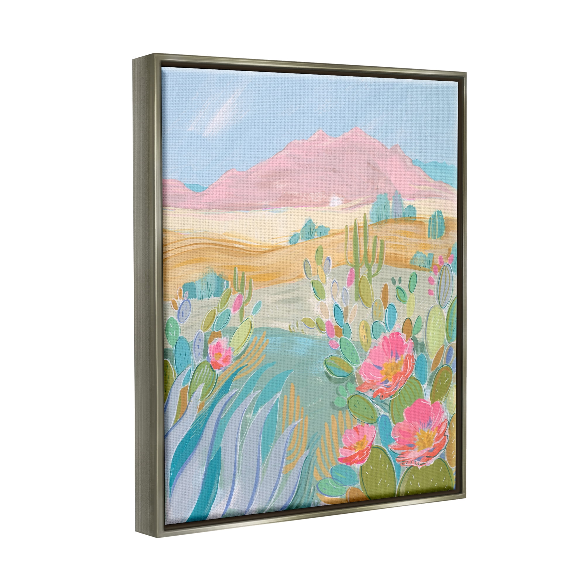 Stupell Desert Canyon Vivid Cacti Plants Landscape Painting Gray Floater Framed Art Print Wall Art