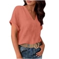 thumbnail image 5 of Diufon Womens Crinkle Gauze Blouse Rolled Short Sleeve V Neck Casual Loose Fitted Solid Color Summer Tunic Tops, 5 of 7
