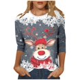 thumbnail image 1 of Haut à Col Rond Imprimé de Noël pour Femme, Décontracté, Ample, Manches 3/4, T-Shirt, Haut, 1 of 5