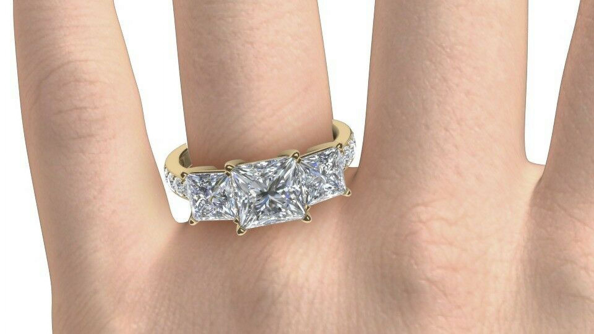 HeartsAndYou 2.1ct Princess Cut Moissanite 3 Stone Style Engagement Ring for Women 18k Yellow Gold over Silver