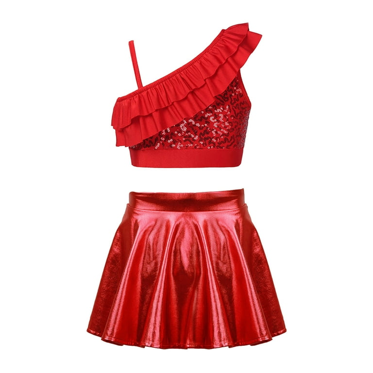 Metallic ruffle skirt set discount