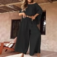thumbnail image 6 of 2 Piece Linen Outfits for Women Off Shoulder Long Sleeve Tops Palazzo Pants Sets Fall Vacation Going out Clothes, 3XL, 6 of 6