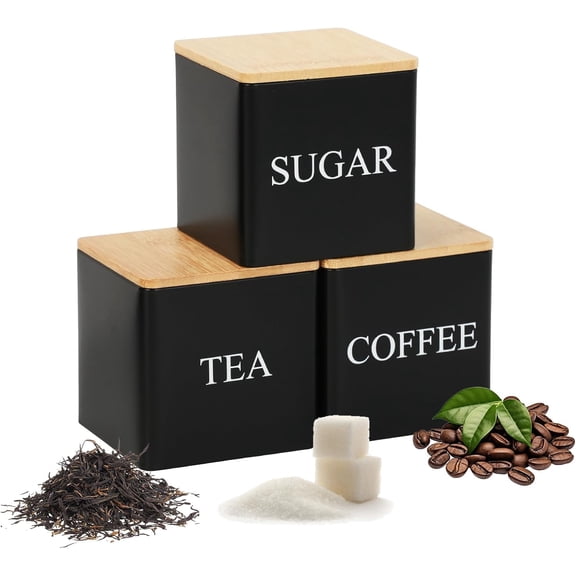 FacoFaco 3 Pack 16oz Kitchen Canisters Set with Bamboo Lids, Food Storage Container Jars for Coffee Beans, Tea, Sugar