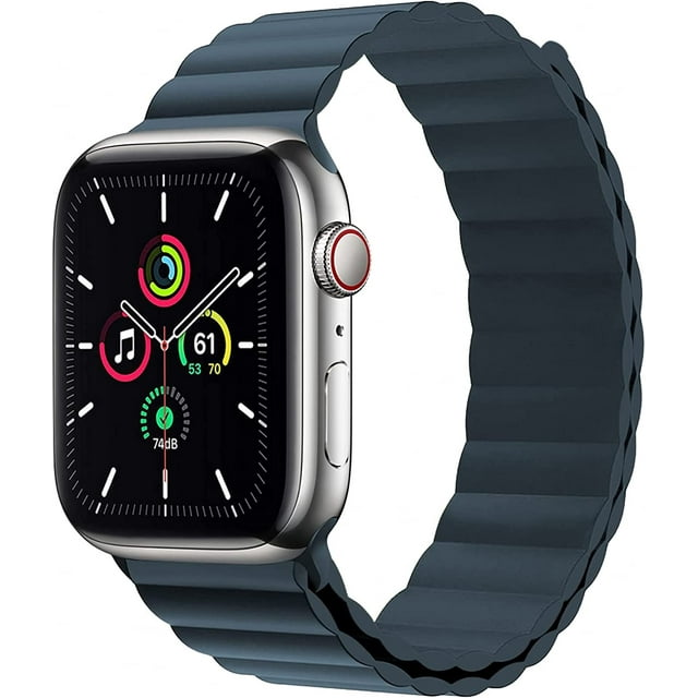 Magnetic Silicone Loop Band Compatible with Apple Watch Bands 38mm 40mm 41mm 42mm 44mm 45mm, Adjustable Loop Strap Soft Silicone Sport Wrist Band for Apple Watch Series 7 45 mm Series SE 6 5 4 3 2 1