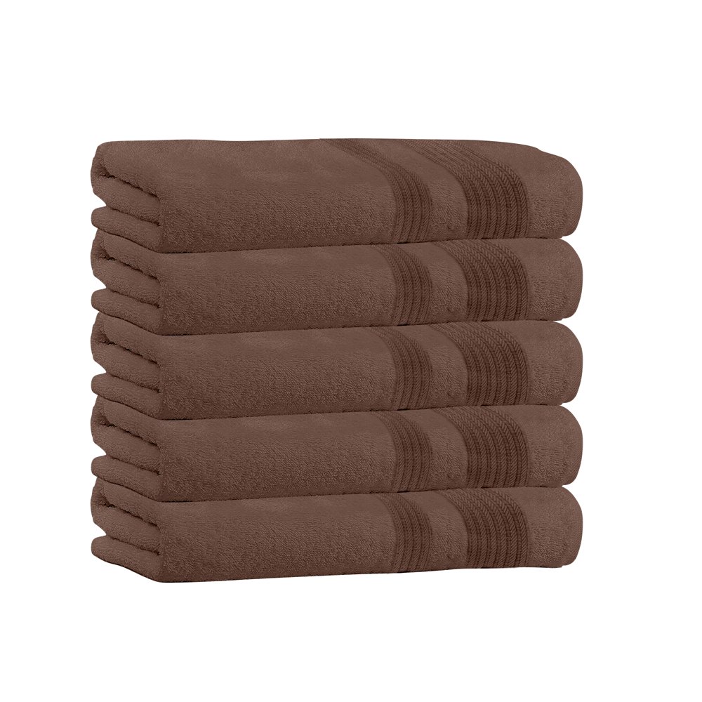 100 Cotton 5Pack Bath Towel Sets Extra Plush & Absorbent Oversized Brown Bath Towels 54