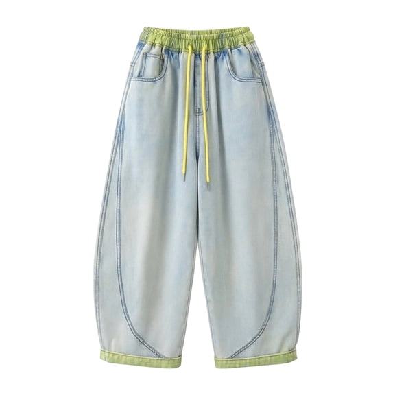 Baggy Jeans Boys 14 High Waisted Pull on Baggy Demin Jeans Slim Fit Plain Long Trousers Streetwear Back To School Clothes for Boys 10-12