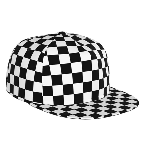 Flat Bill Trucker Hats for Women Men - Chessboard Checkerboard black white Adjustable Flat Baseball Cap Snapback Hats Dad Hats for Men