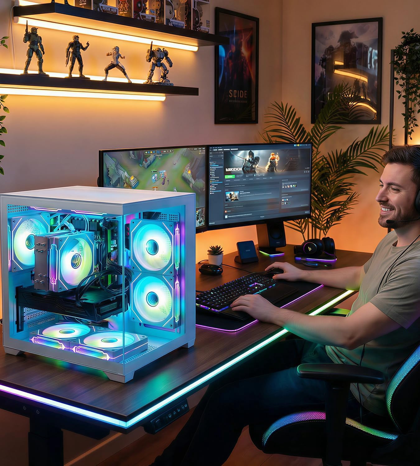 White Gaming Workstation Desktop PC - i7 Xeon 12-Core, GTX 960 Graphics, 32GB RAM, 512GB SSD, USB WiFi 6, Bluetooth 5.4, ARGB Fans, 650W PSU, Windows 11, Keyboard & Mouse