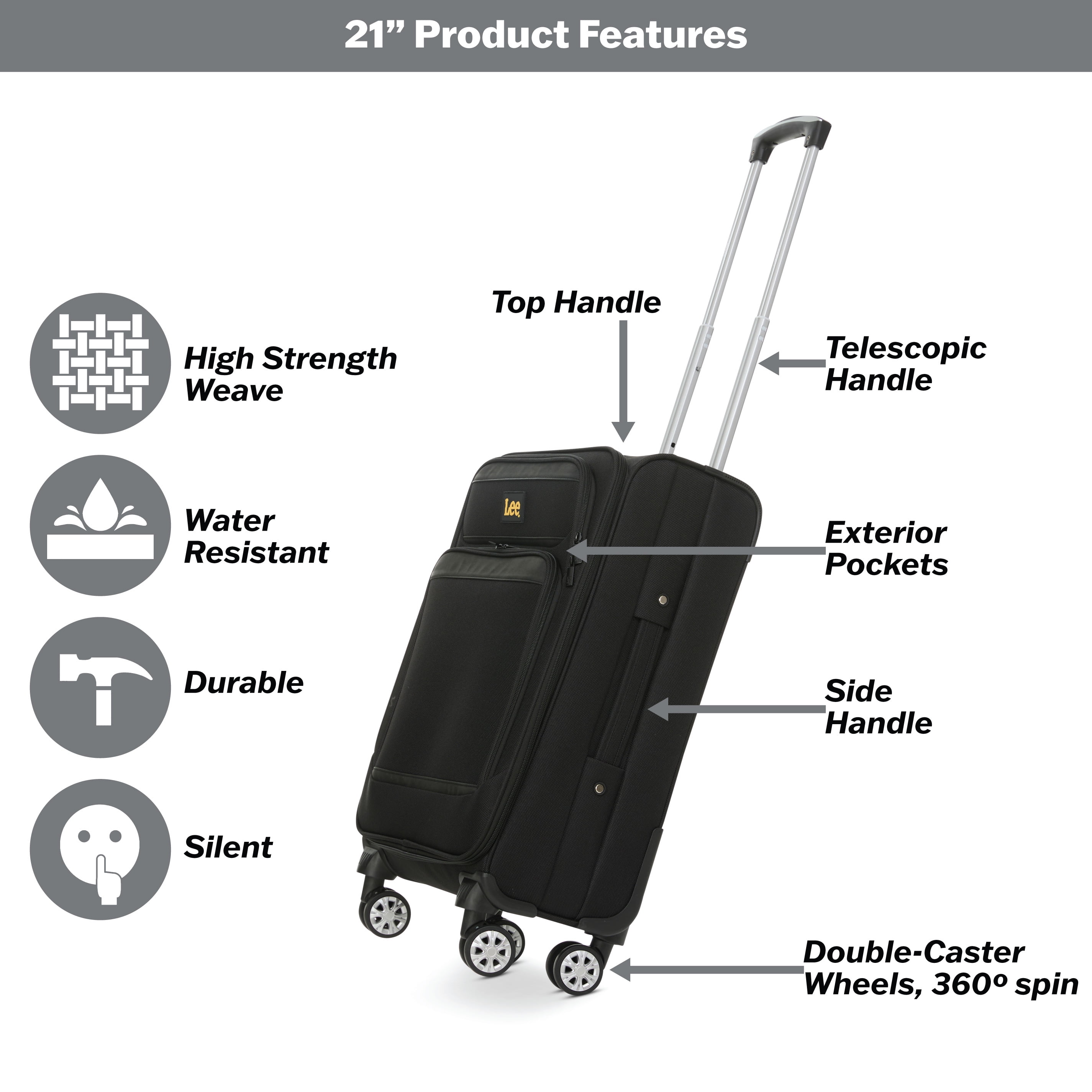 Lee 21/28 in Unisex 2-Piece Luggage Set, Black