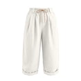 thumbnail image 4 of Women's Cotton Casual Capris with Drawstring Elastic Waist, Loose Fit Pockets for Women, Cropped Pants for Women Summer Lounge Beach, Capri Pants for Women | UKHCCC,White S, 4 of 7