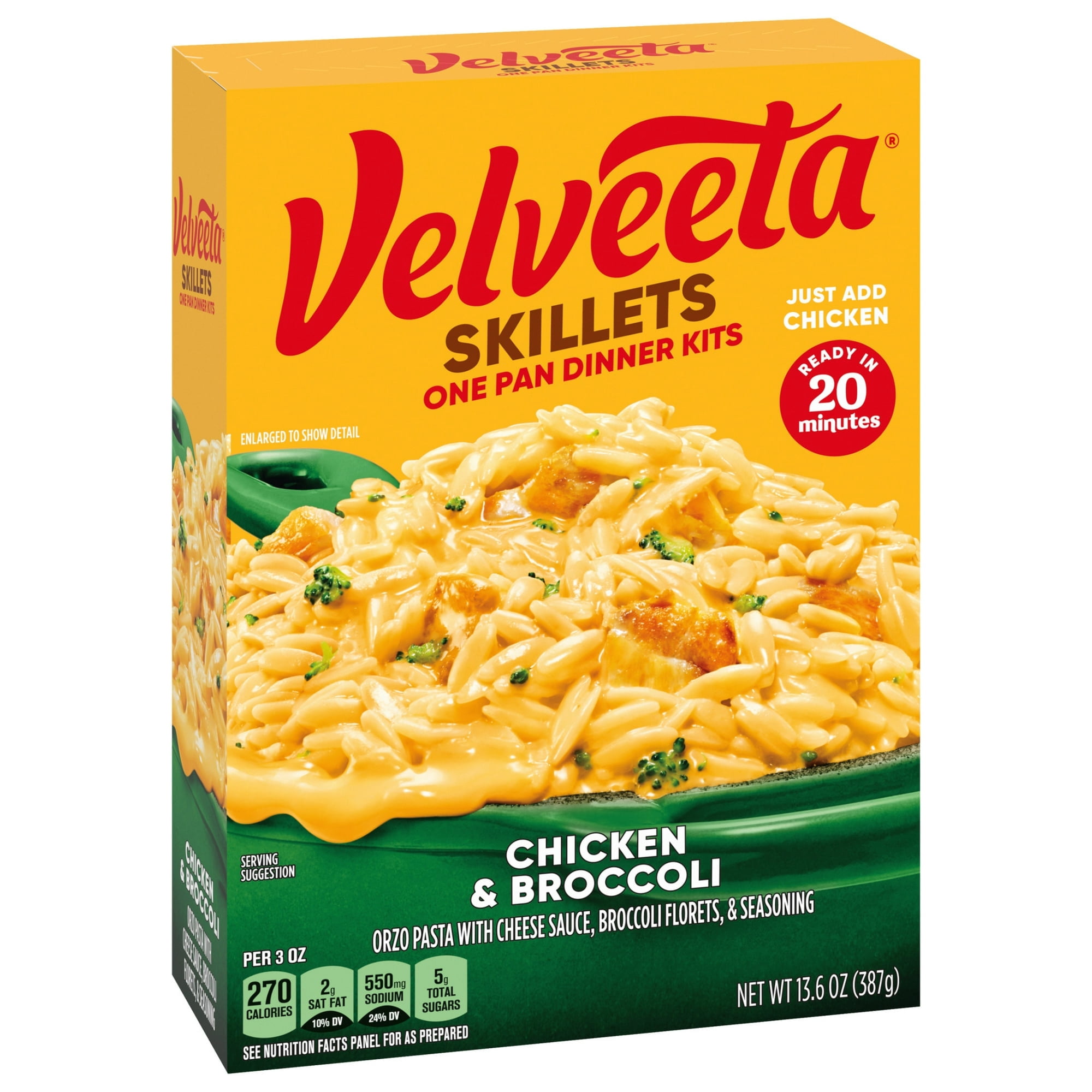 Pack of 3 Velveeta Skillets Chicken Pasta Dinner Kit with Broccoli & Orzo, 13.6 oz Box-With Bowl by Mahad