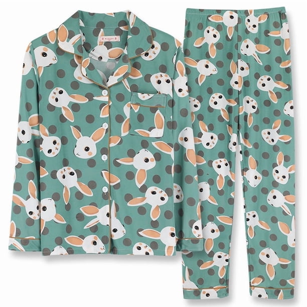 Pijamas bonitos de algodón para mujer, camisetas de manga larga y pantalones con bolsillos, ropa informal de estar por casa con lunares.