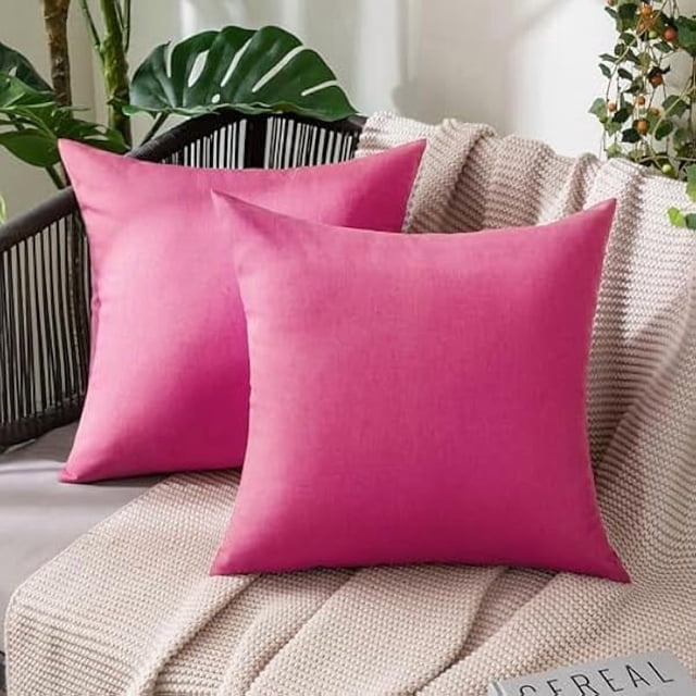 Chenchen Pack of 2 Decorative Outdoor Solid Waterproof Throw Pillow Covers Faux Linen Garden Farmhouse Cushion Cases for Patio Tent Balcony Couch Sofa 20x20 Inch Hot Pink
