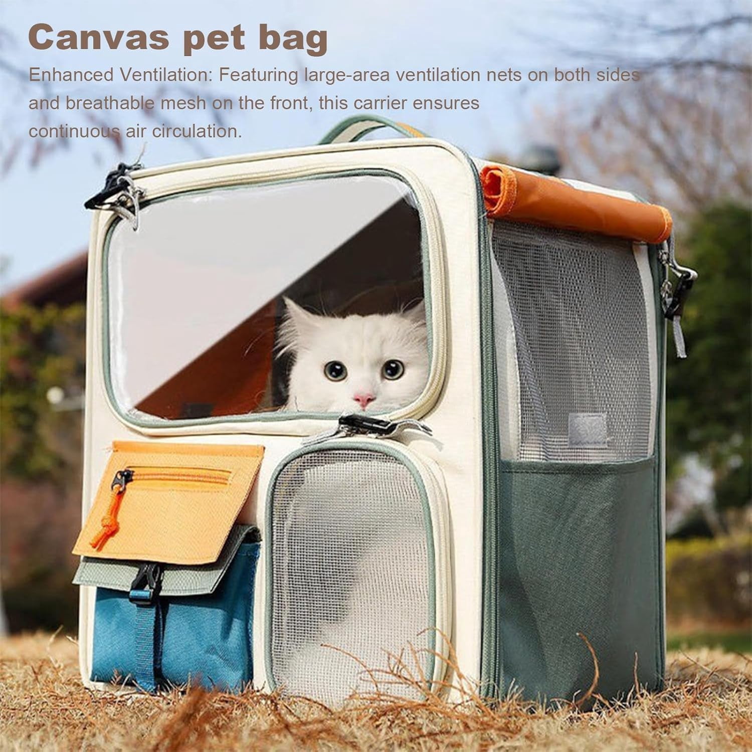 Large Cat Backpack Carrier, Oxford Pet Backpack for Cats Puppies Hiking and Daily Walks