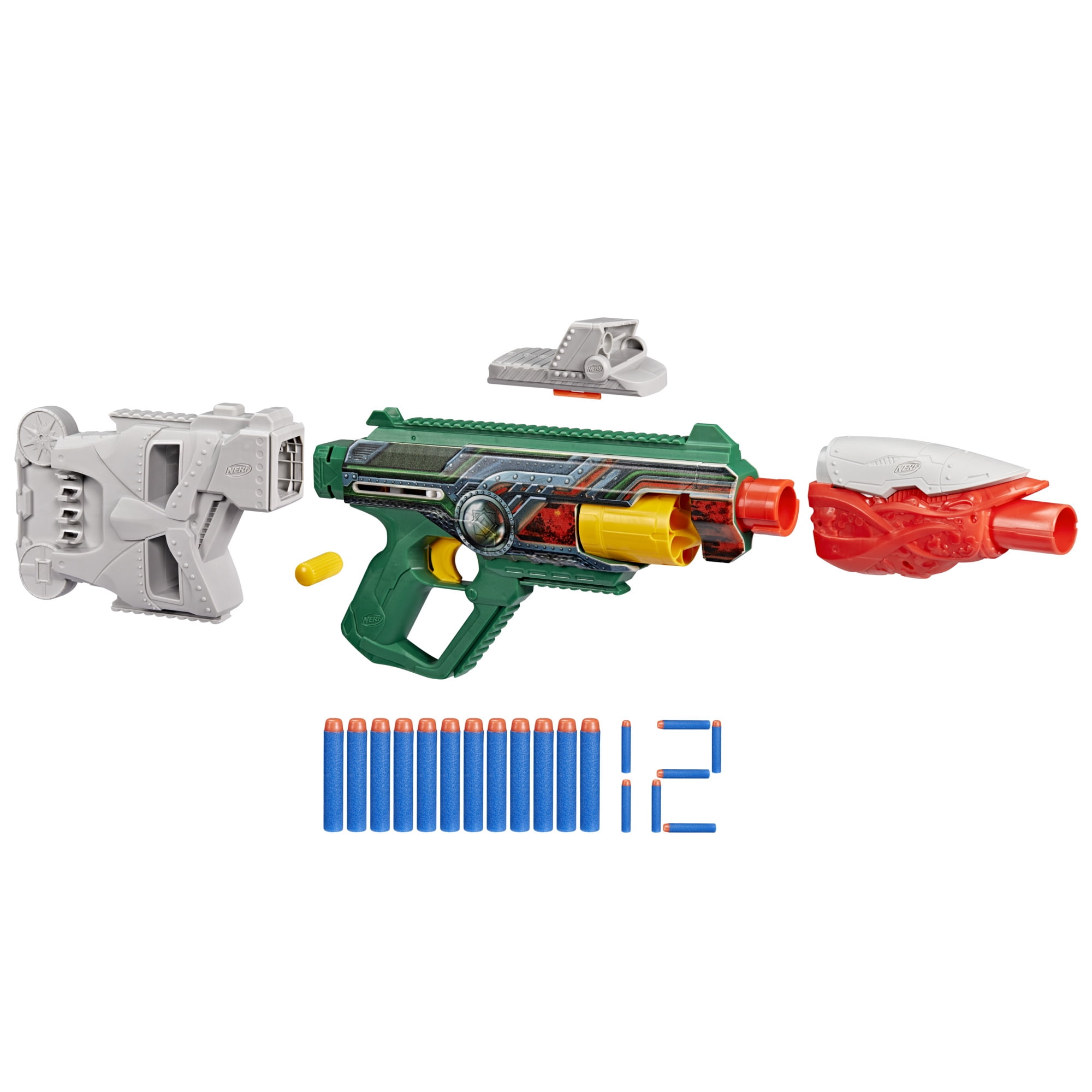 Nerf Marvel Doctor Doom Blaster with Scope, Barrel, Stock & 12 Elite Darts for Outdoor Play