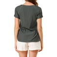 thumbnail image 3 of MODA NOVA Junior's Round Neck Short Raglan Sleeves Side Slit Chambray Blouse Grey Black XS, 3 of 6