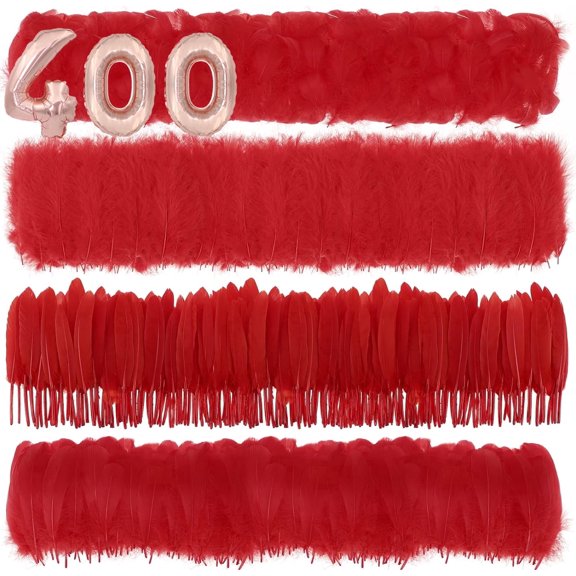400Pcs Crafts Feathers 3-7 in, 4 Styles Red Feathers for DIY Crafts Wedding Home Christmas Decorations Dream Catcher