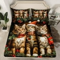 thumbnail image 2 of jejeloiu Pet Animal Kitten Merry Xmas Red Berry Queen Sheet Set,Microfiber Boy Kids Bedding,4 Pieces, 2 of 7