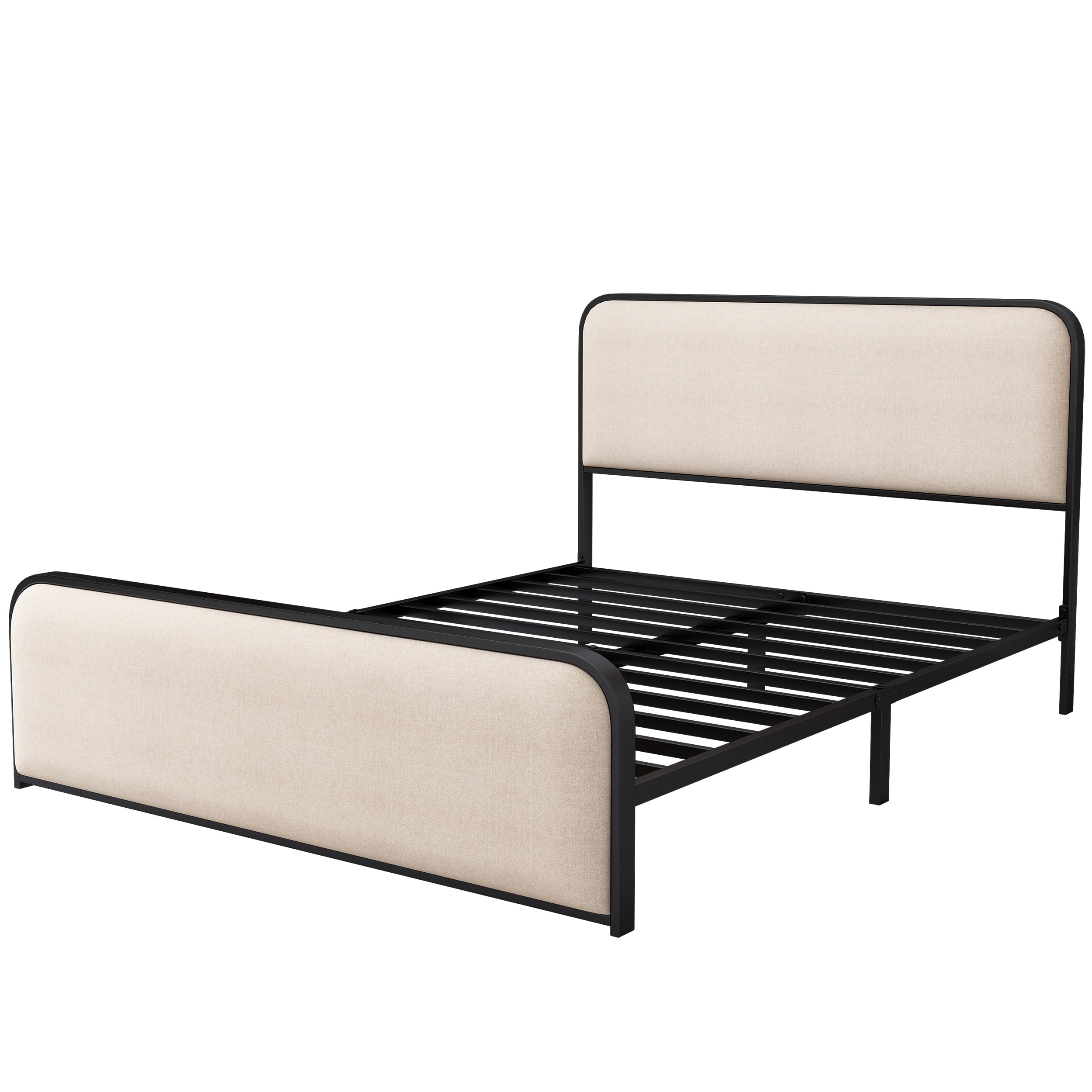 MAYEERTY King Metal Bed Frame Curved Upholstered Headboard Storage for Bedroom Beige