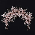 thumbnail image 5 of Bridal Headband Leaves and Flower Hair Vine Crystal Tiara Crown for Wedding Hair Accessories for Women and Girls (Rose gold), 5 of 8
