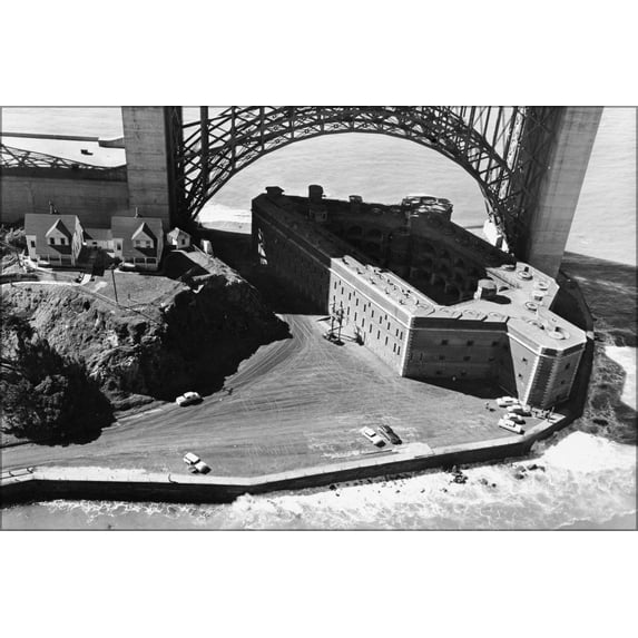 24"x36" Gallery Poster, Aerial view of the northern area of the Fort Point National Historic Site in San Francisco