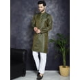 thumbnail image 2 of Maple Clothing Party Wear Brocade Kurta Pajama Set Indian Wear Men (Olive, S), 2 of 8