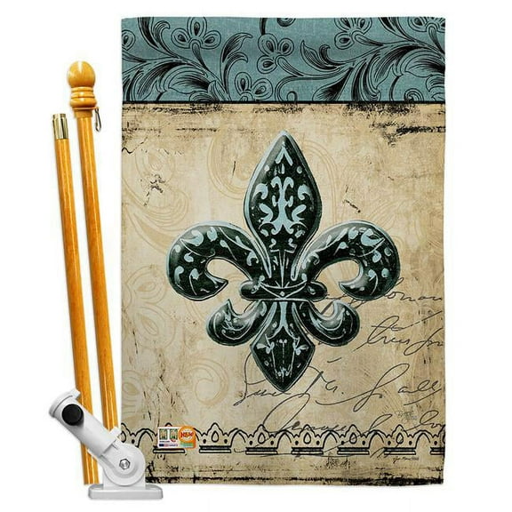 Breeze Decor BD-FU-HS-118003-IP-BO-D-US12-SB 28 x 40 in. Flower De Luce Interests Fleur Lys Impressions Decorative Vertical Double Sided House Flag Set with Pole Bracket & Hardware