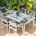 thumbnail image 2 of Blue Plaid Groundhog Table Cloths for 4 Foot Rectangle Tables, Spring Floral Butterfly Botanical Patio Waterproof Elastic Fitted Tablecloths, Washable Rectangular Table Cover for Camping, 2 of 8