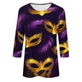 thumbnail image 4 of Yteetum Mardi Gras 3/4 Sleeve T Shirts for Women Top Oversized Crewneck Carnival Mask Print 3/4 Length Sleeve Shirt Womens Casual Round Neck Mask Tuesday Carnival Party Three Quarter Sleeve Tee Shirt, 4 of 5