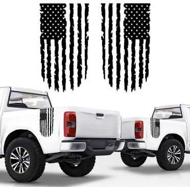 Distressed American Flag Vinyl Decal 2 Pack 17 inch by 9 inch for Trucks, Tailgate, Cars, Windows Compatible with Most Pickup EUA Flag - Rear Graphic USA, US Flag Car Sticker (Black)